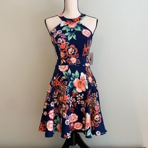 B Darlin Navy Floral Halter Dress